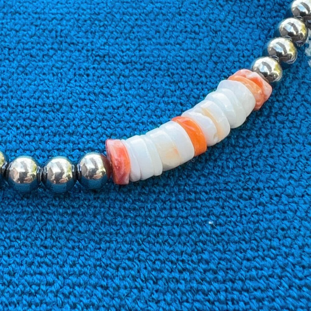 Sterling Silver & Spiny Oyster Beaded Necklace New - Picture 3 of 13